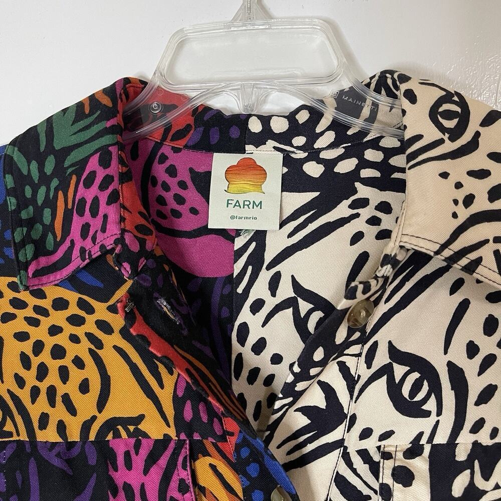 FARM Rio Mixed Midnight Leopard Dress Button front long sleeve medium -no belt - Picture 3 of 6